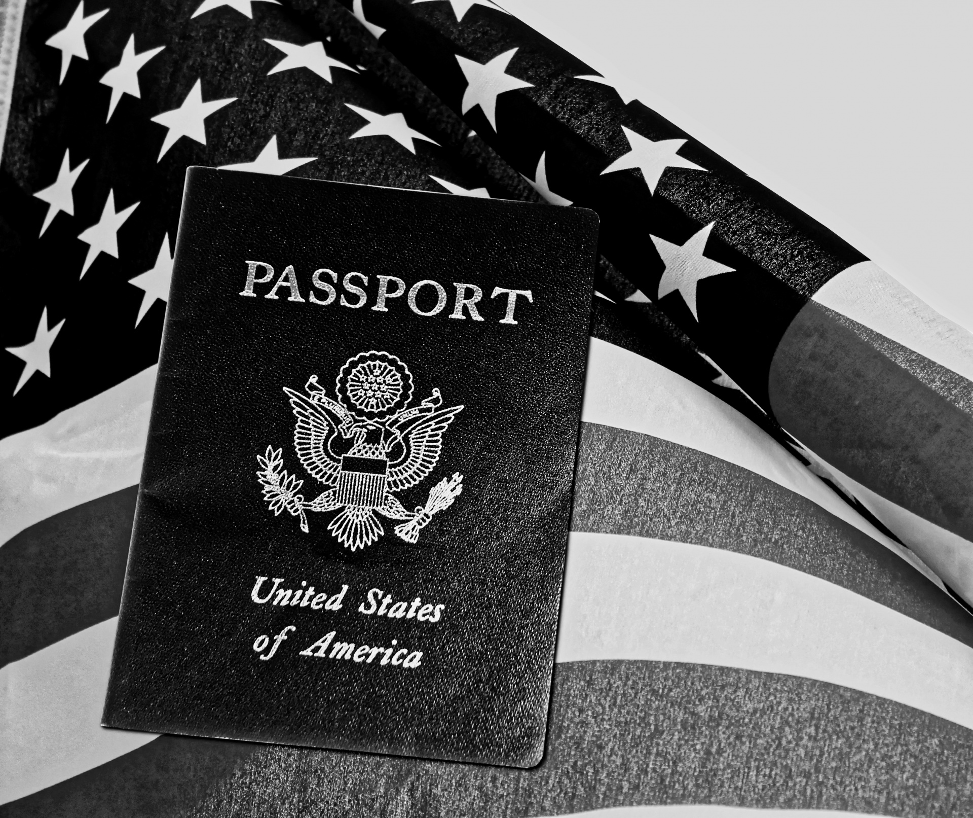 Passport resting on an American flag